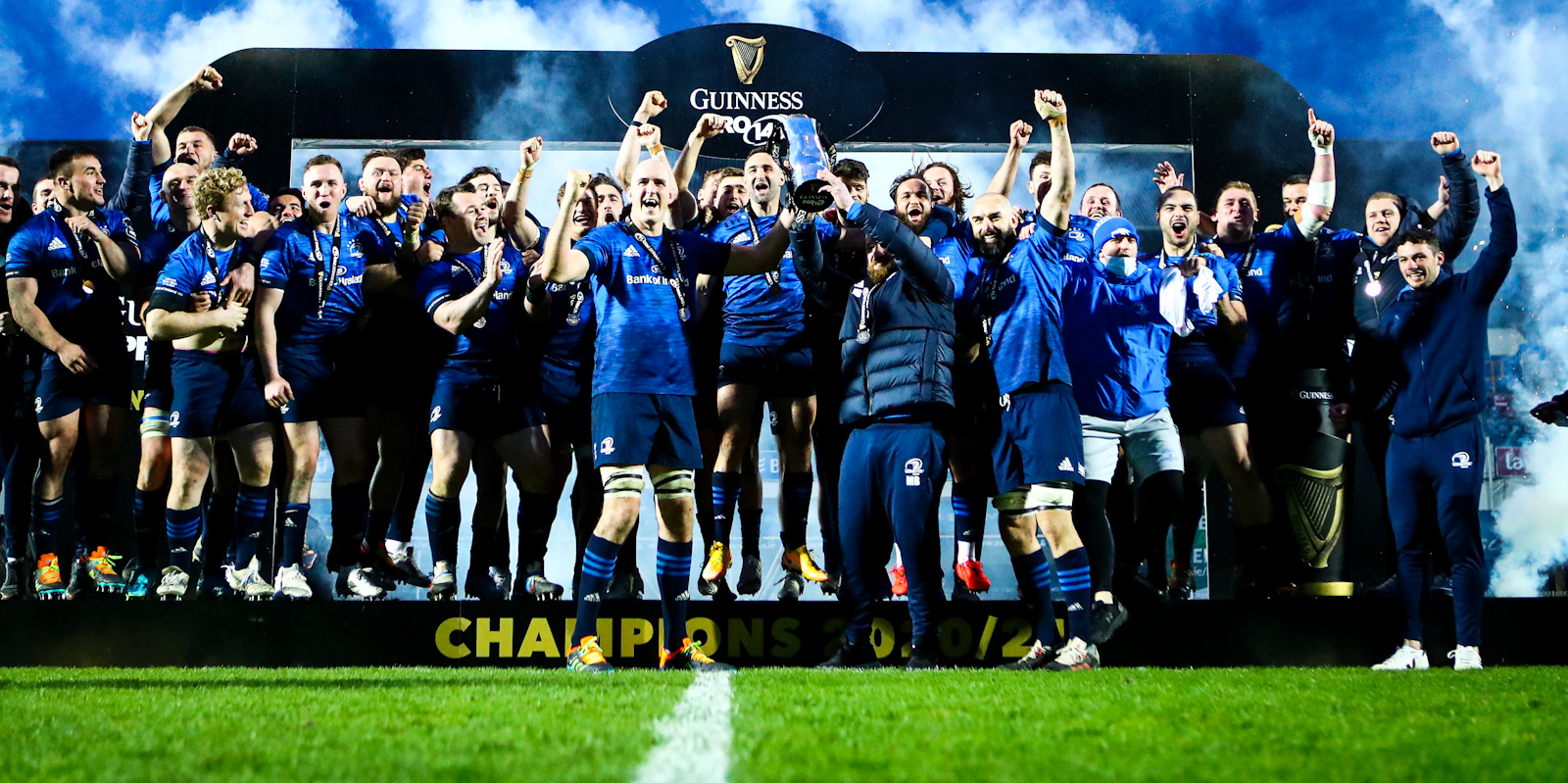 Leinster celebrate after winning the Guinness PRO14 earlier this year.