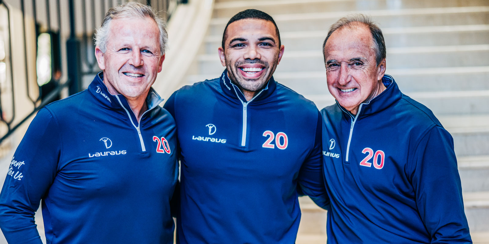 Sean Fitzpatrick (left) with Bryan Habana (middle) and former Los Pumas star Hugo Porta.