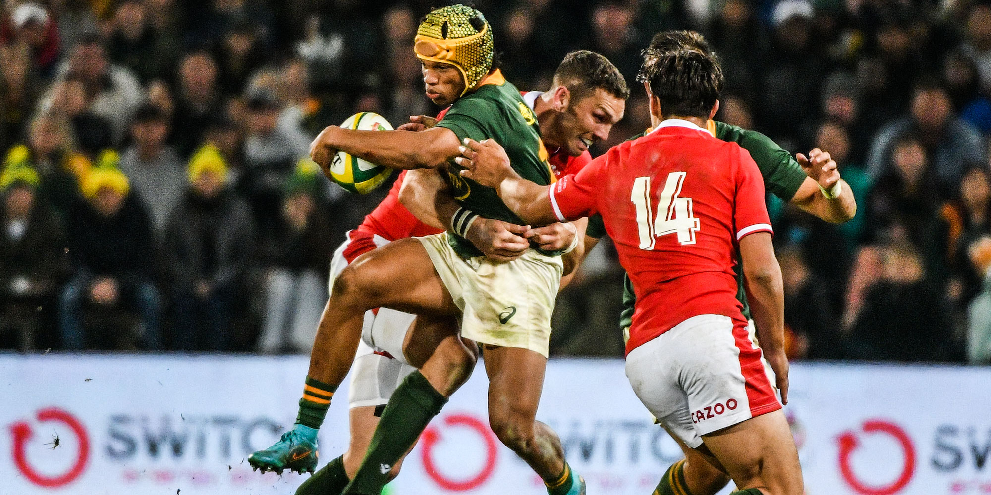 Kurt-Lee Arendse in action against Wales.