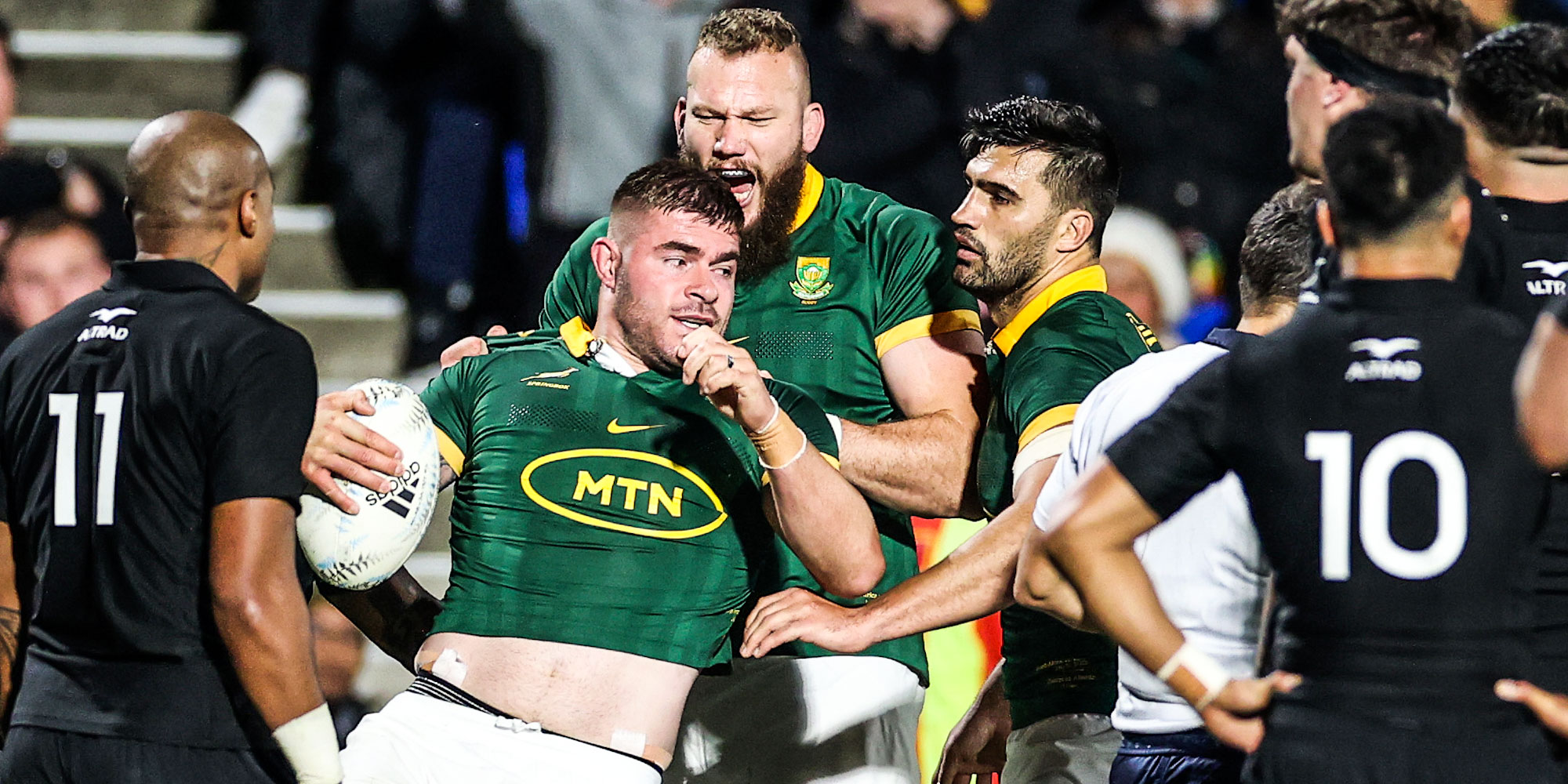 Malcolm Marx after his try in Auckland.