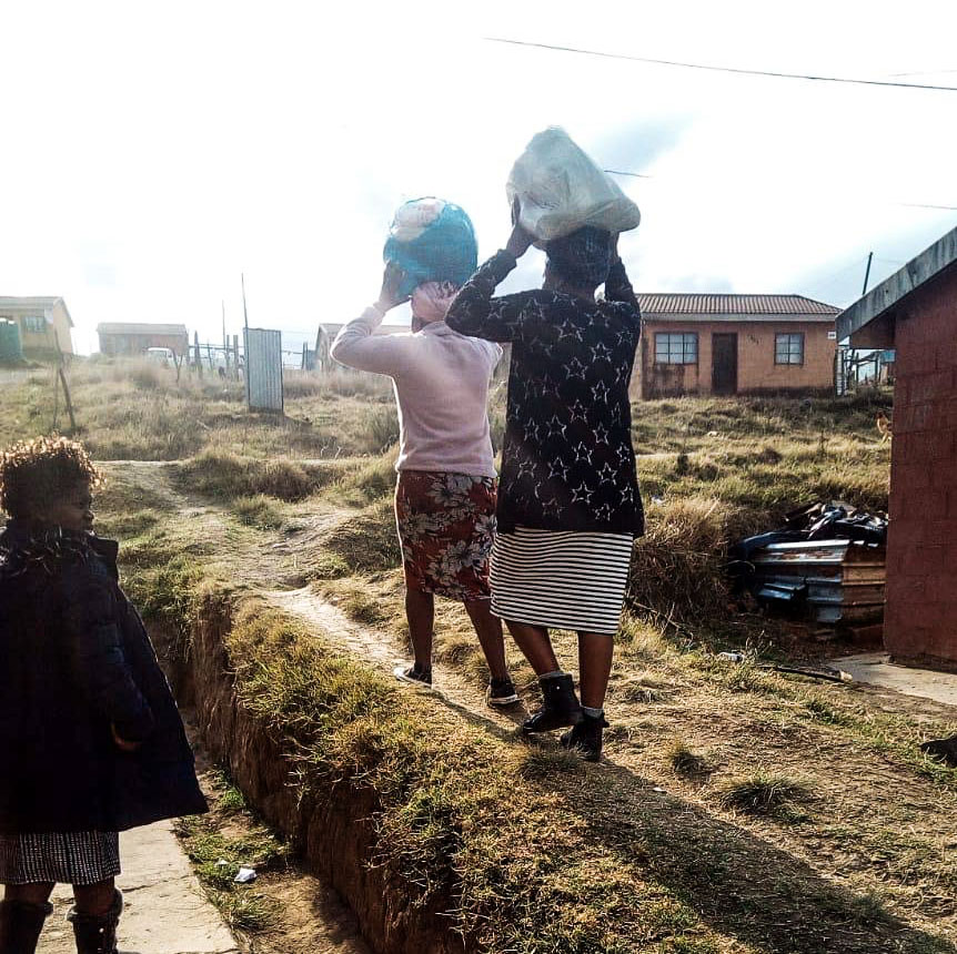 Delivering food parcels in Mt Frere.