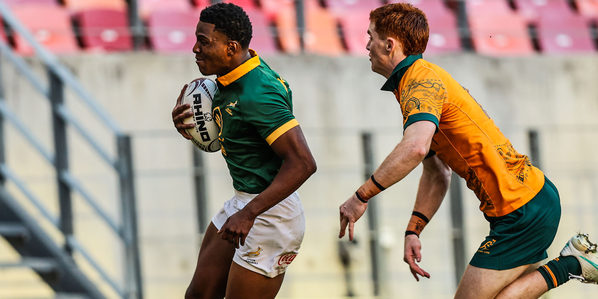 Siya Ndlozi beats the Australian defence to score.