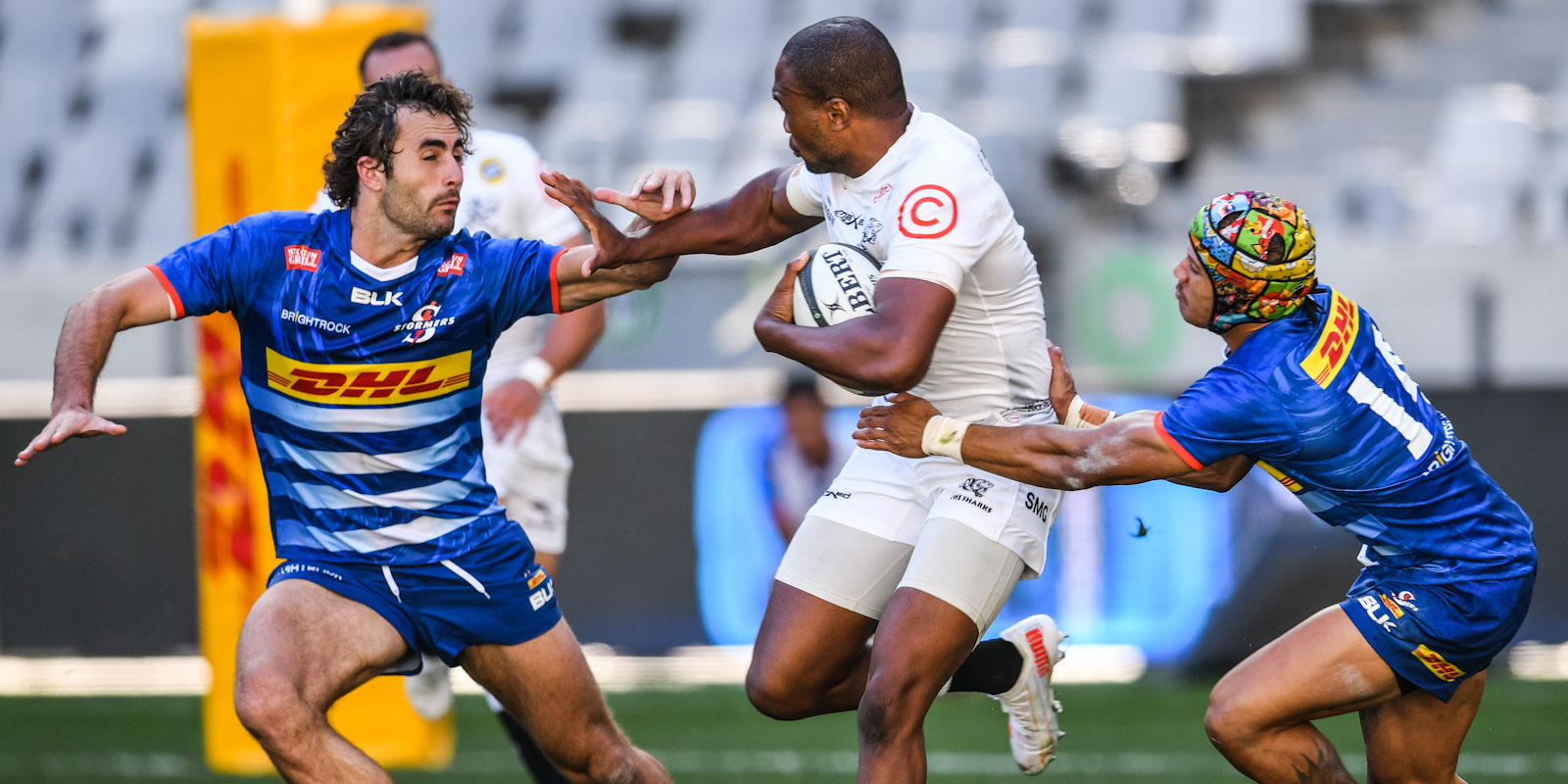 Cell C Sharks captain Lukhanyo Am takes on the DHL Stormers' defence the last time the two sides met.