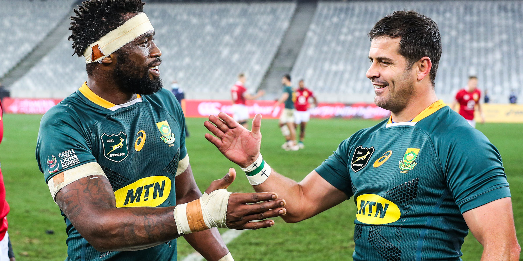 Celebrating the Castle Lager Lions Series win with Springbok captain Siya Kolisi.