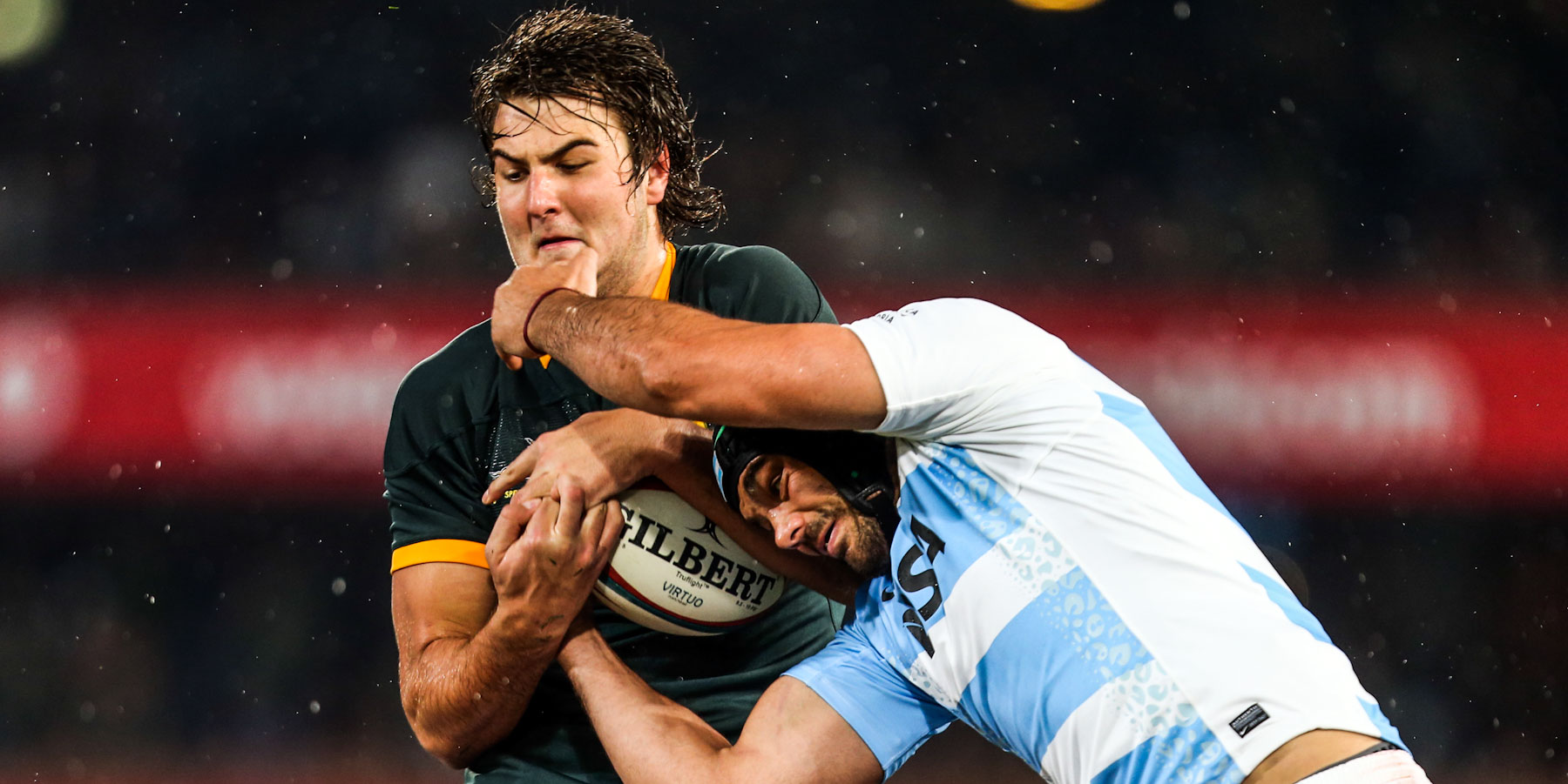 A 21-year-old Lood de Jager in action against Argentina in 2014, in his fourth Test for the Boks.