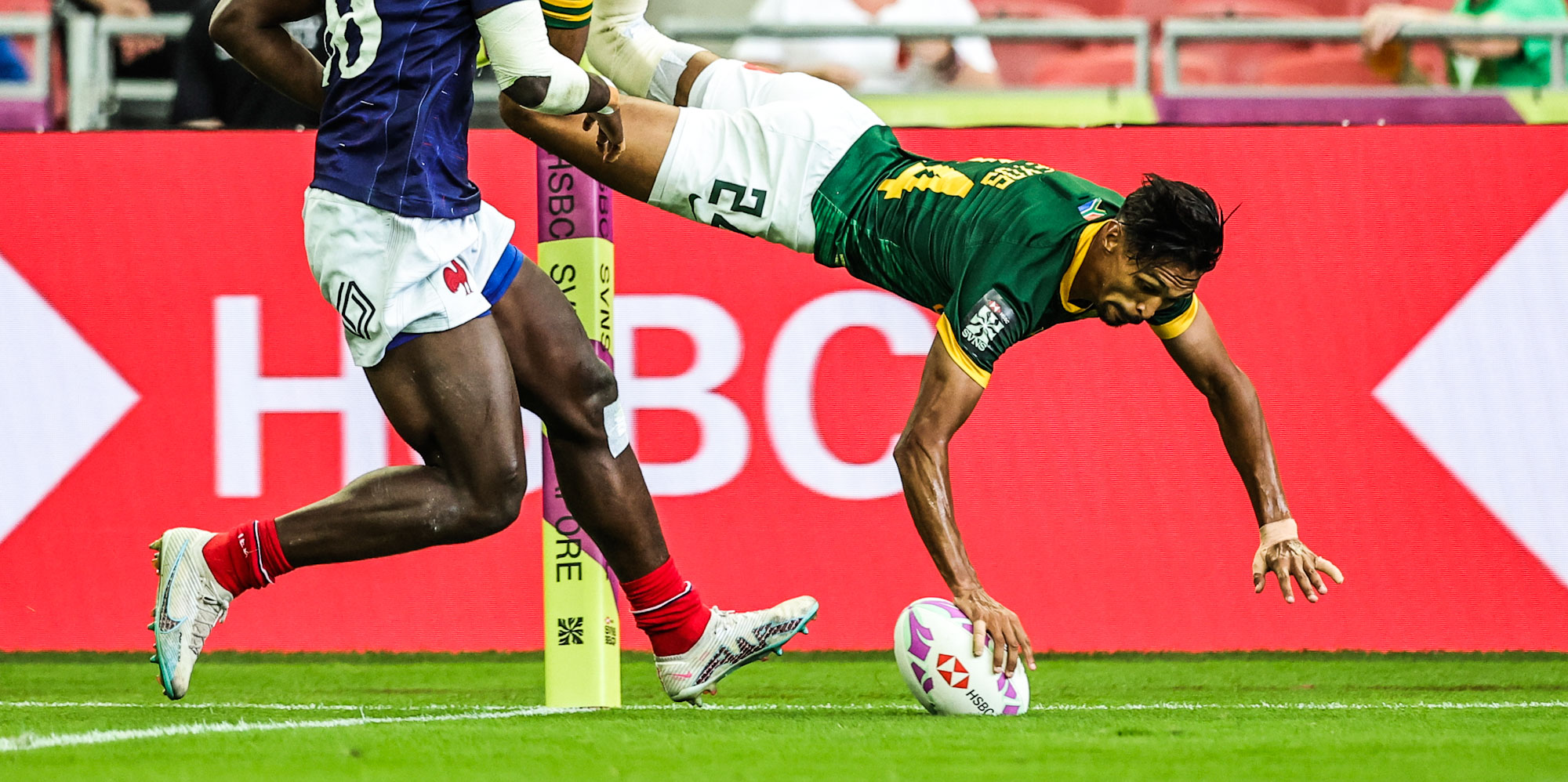 Tristan Leyds scores against France.