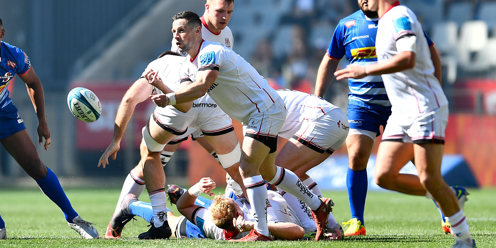 John Cooney feeds the Ulster backline in DHL Stadium.