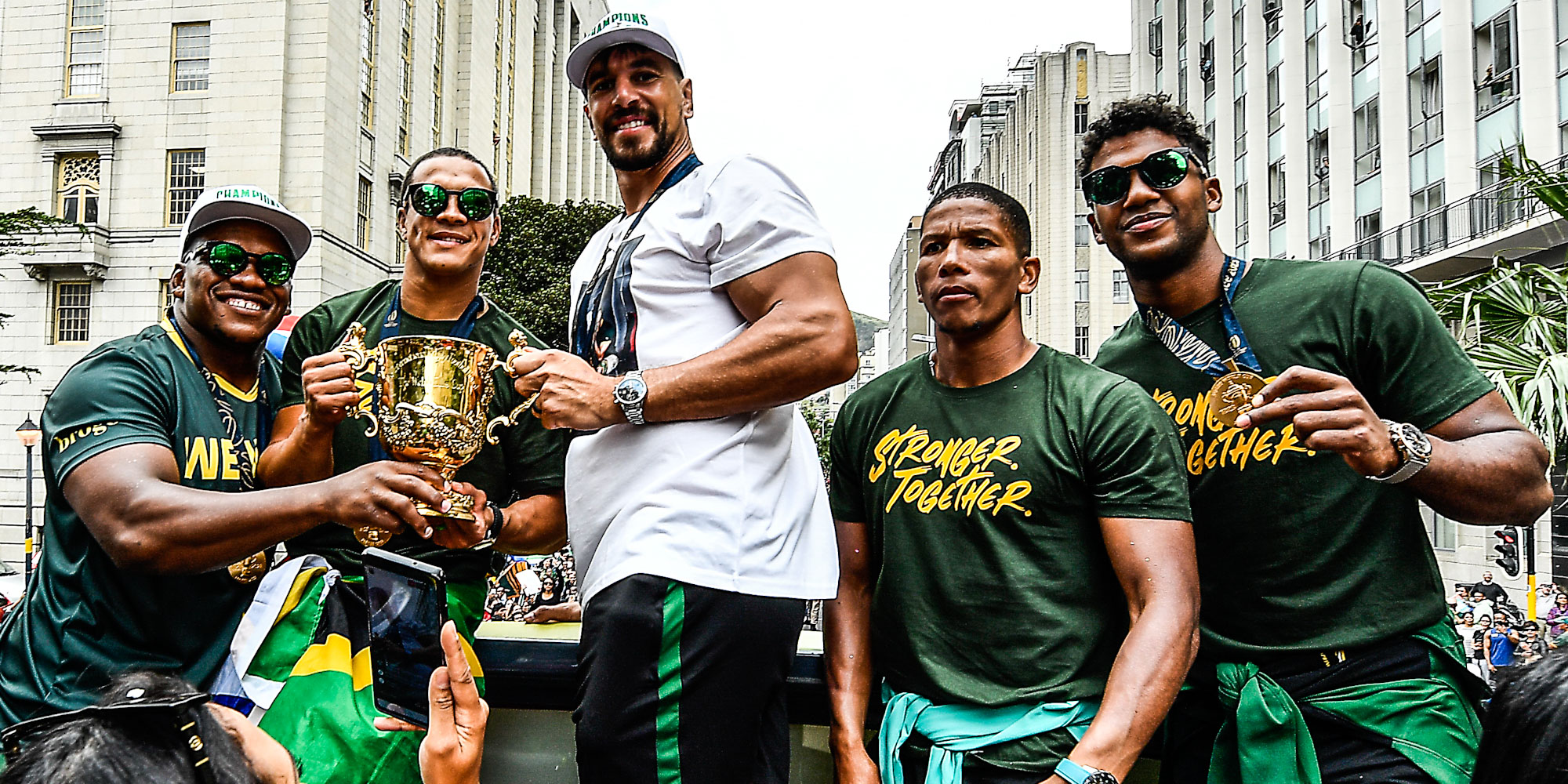 Bongi Mbonambi, Cheslin Kolbe, Eben Etzebeth, Manie Libbok and Canan Moodie.